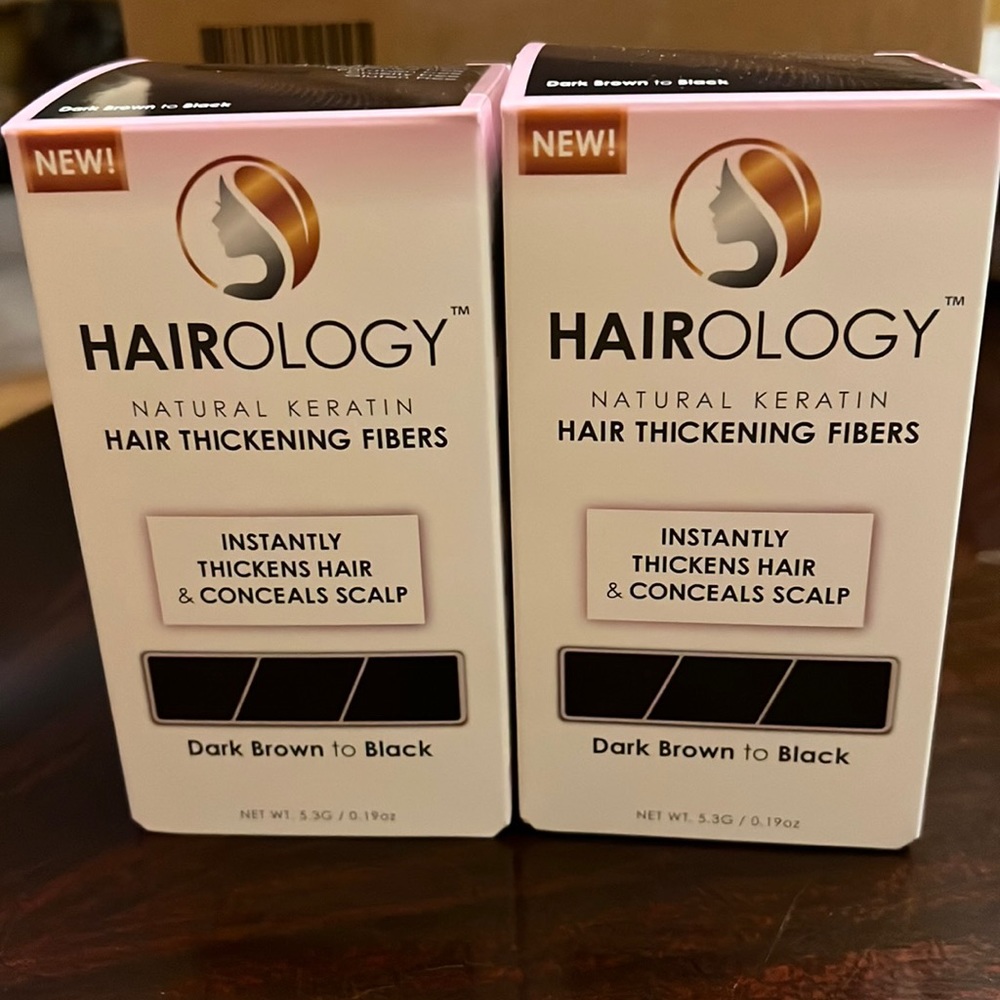 Hairology hair thickening fibers Dark brown to black. 2 boxes.